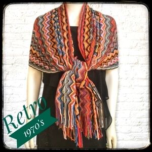Cejon Rainbow Zigzag Fringe Knit Shall Wrap Blanket Stole